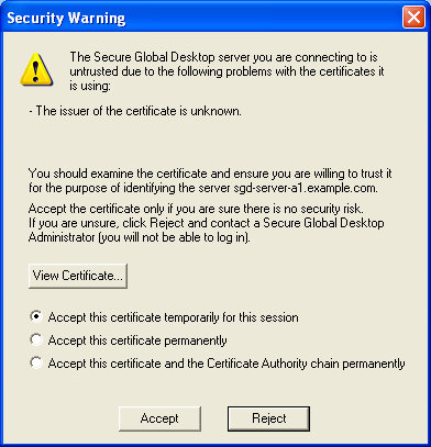 Screenshot of an example security warning message.