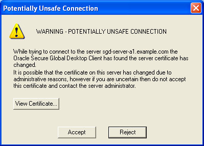Screen capture of the Potentially Unsafe Connection warning.